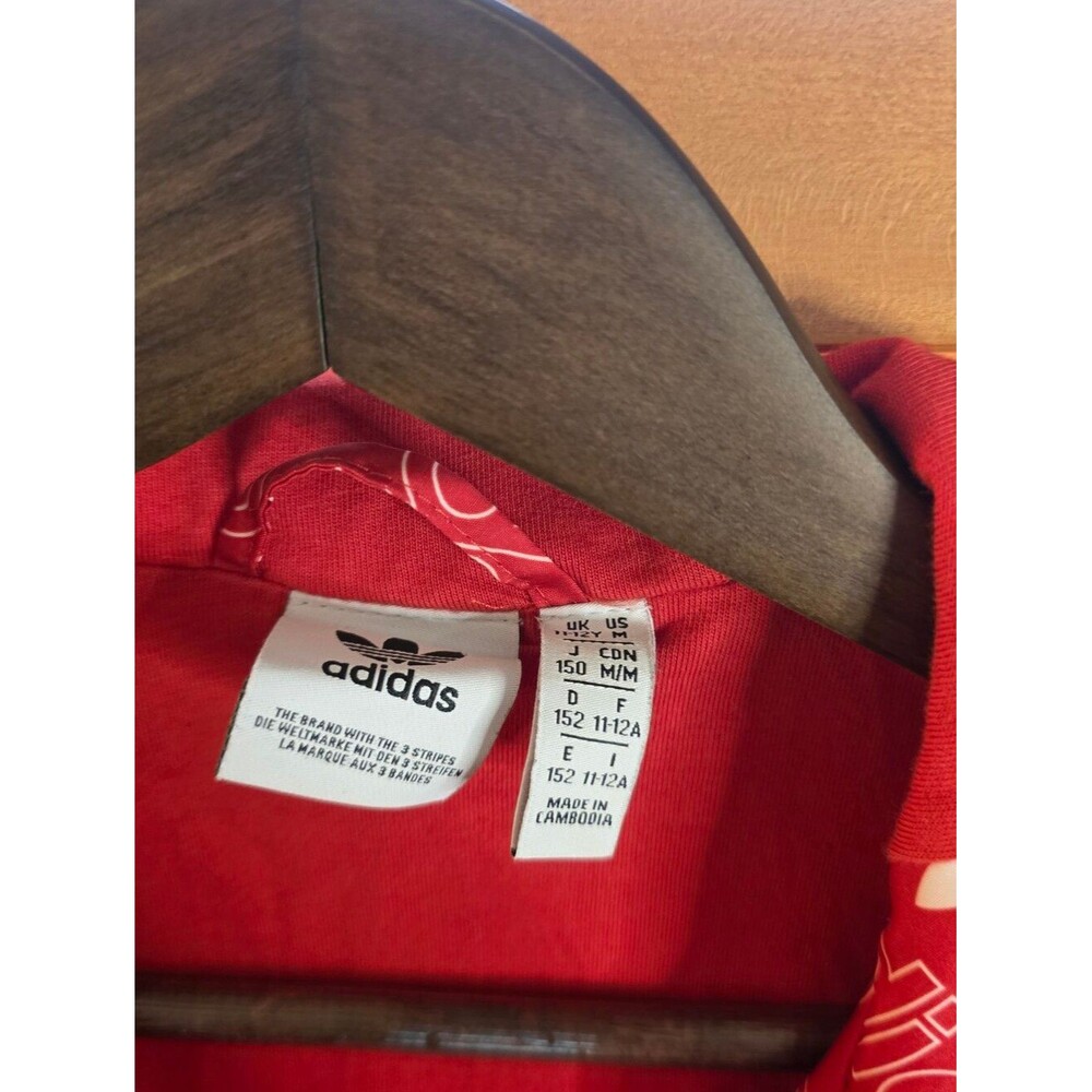adidas Originals Red Trefoil Logo Print Zip Hoodie Youth 11-12 Years - Picture 3 of 5